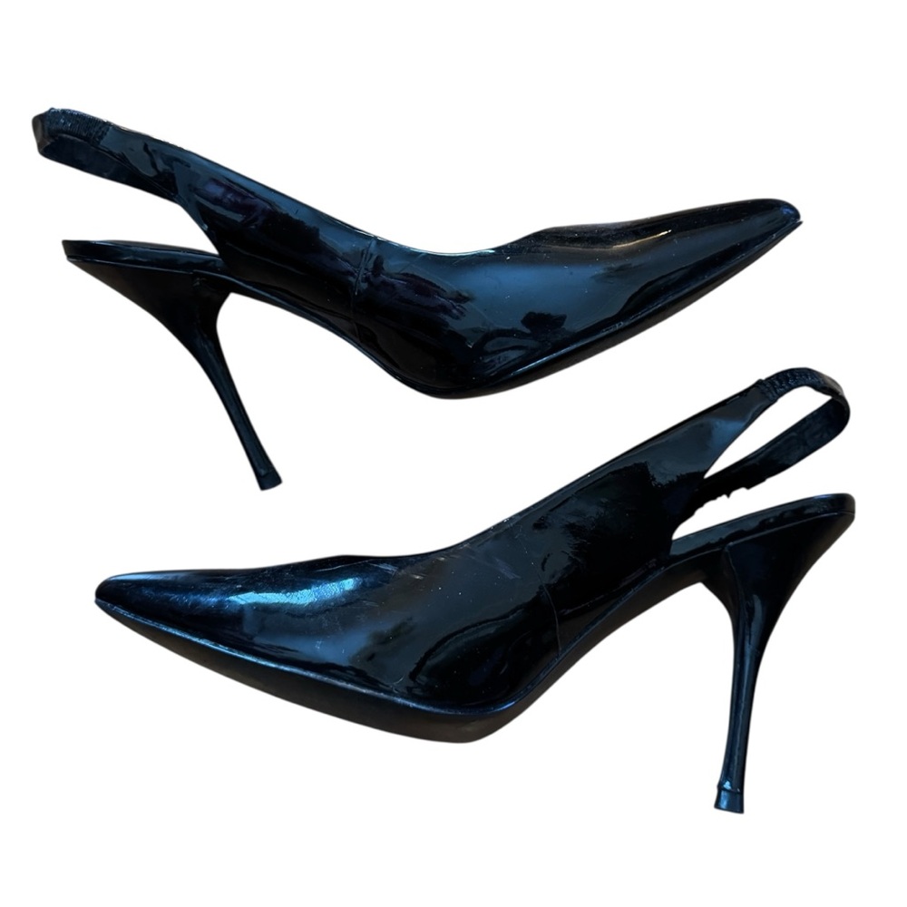 VTG 90s Y2K BCBG Black Slingback Heels, Office Siren Downtown Girl Workwear